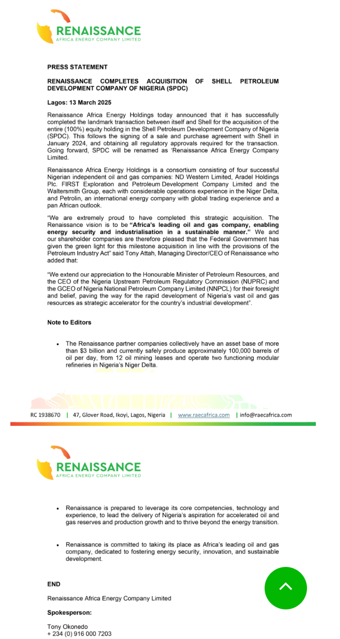 Renaissance Press statement 