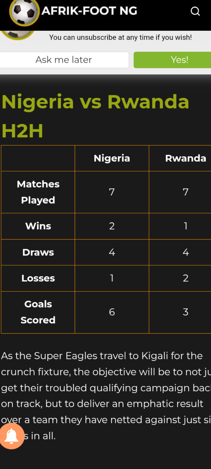 2026 WCQ: Nigeria vs Rwanda's head to head, kickoff time, points, recent developments | Daily report Nigeria