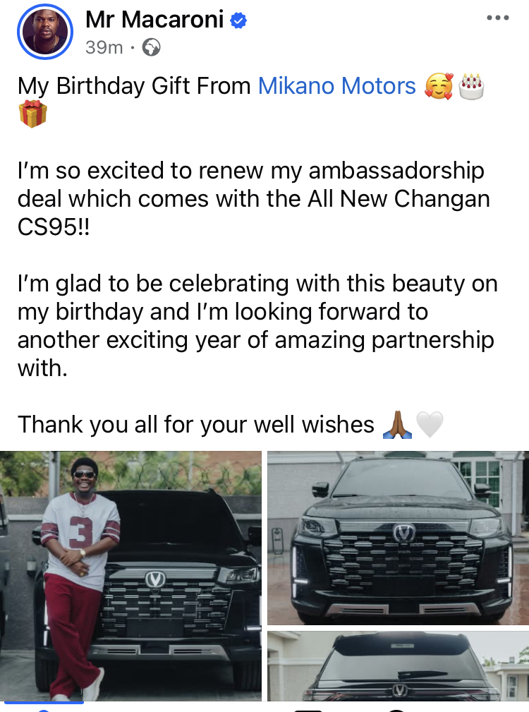 Mikano Motors brings Mr. Macaroni’s birthday gift, updated Ambassador | Daily Report Nigeria