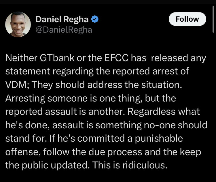 Daniel Regha urges GTBank EFCC to allegedly arrest Very Tuckerman's arrest | Daily Report Nigeria