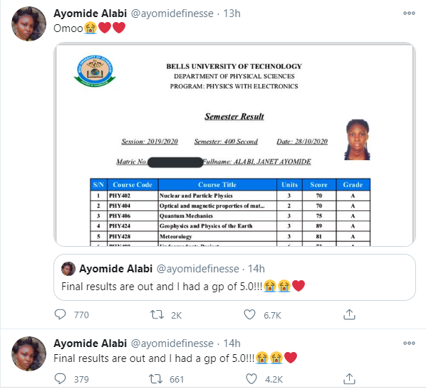 Nigerian Lady Celebrates Scoring 5.0 in Her Final University Results | Daily Report Nigeria