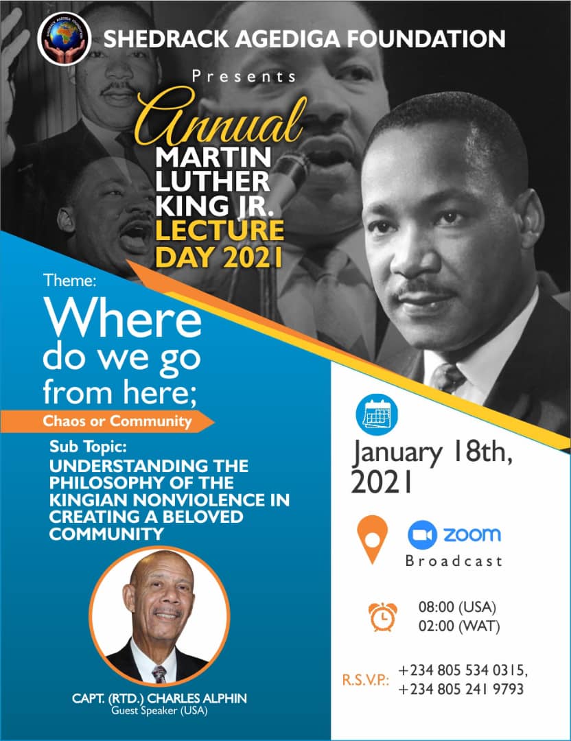 Shedrack Agediga Foundation Holds Virtual Martin Luther King Jr Lecture Today | Daily Report Nigeria