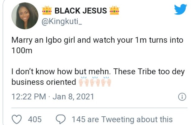 "Marry an Igbo girl and watch your N1m turn into N100m" – Nigerian Man Says | Daily Report Nigeria