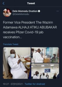 Atiku taking Covid-19 vaccine