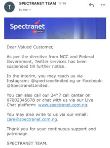 Spectranet bans Twitter service following FG orders