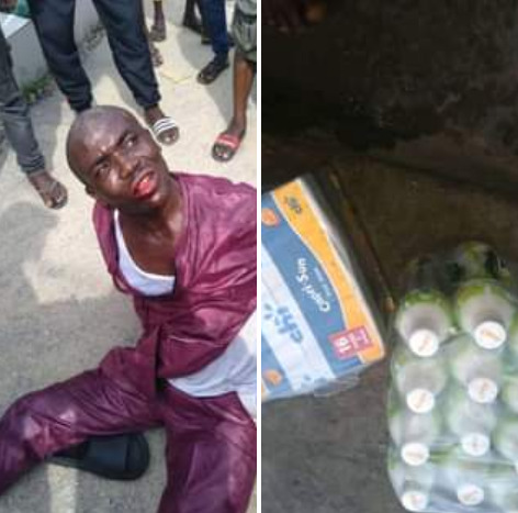 Man caught stealing fruit juice in Bayelsa state, raises mixed reactions | Daily Report Nigeria