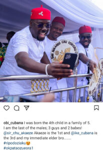 "I'm the last of the males" Obi Cubana Writes as he Shares Picture with his Elder Brothers | Daily Report Nigeria