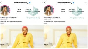 BBNaija: Beatrice Become First Housemate to get Verified on Instagram | Daily Report Nigeria