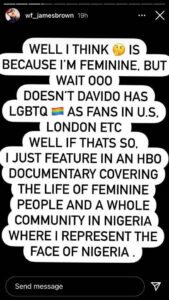 Crossdresser James Brown Calls Out Davido for Blocking Him on Instagram | Daily Report Nigeria