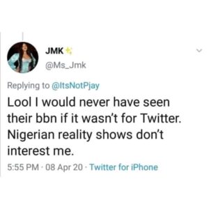 BBNaija S6: See Tweets of BBNaija JMK Trolling Wizkid, Erica, Tacha and Laycon | Daily Report Nigeria