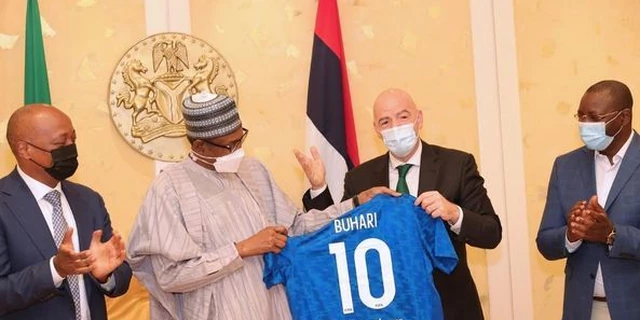 FIFA President Visits Buhari, Presents Him Jersey No. 10 | Daily Report Nigeria