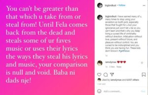 "You Can't be Greater Than Who You Stole From" -Seun Kuti Slams Those Comparing Fela With Wizkid | Daily Report Nigeria