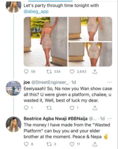 BBNaija S6: Beatrice Slams Troll Who Accused her of 'Wasting Platform' | Daily Report Nigeria