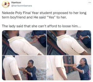 Reactions as Nekede Poly Student Proposes to Her Long Time Boyfriend | Daily Report Nigeria