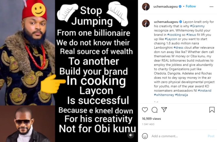 "Stop Jumping From One Billionaire to Another" - Actor Uche Maduagwu Advises Whitemoney