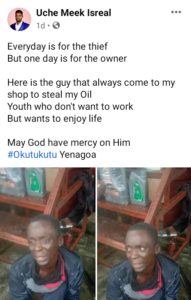 Man Nabs Suspected Thief Who Specializes in Stealing Motor Oil From His Shop In Bayelsa | Daily Report Nigeria