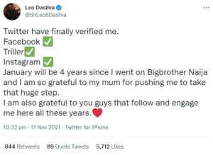 BBNaija's Leo Excited, After Being Verified on Four Social Media Platforms leo 1 1