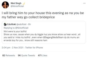 BBNaija Nini Gives Man Epic Reply, After He Asked Her To Show Him Her Boyfriend