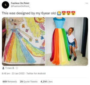 Fashion Designer Shows Off Beautiful Dress Made By Her Six-Year-Old Daughter | Daily Report Nigeria