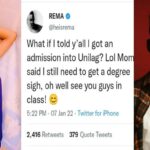 "I'll Get Carry-Over in All My Courses So We Can Be in The Same Level in UNILAG" - Female Student Tells Rema | Daily Report Nigeria