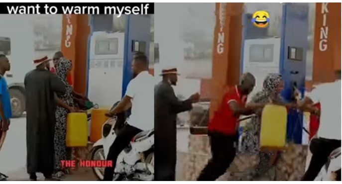 Comedian Plays Prank in Filling Station, Attempts to light Matches Because He's 'Feeling Cold' [WATCH] | Daily Report Nigeria