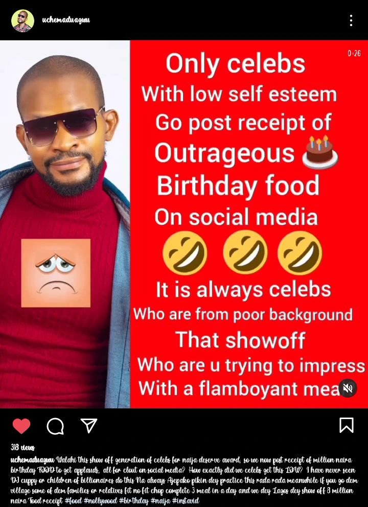 Uche Maduagwu Slams Nollywood Actor, Zubby Micheal For Showing Off Food Receipt On Social Media | Daily Report Nigeria