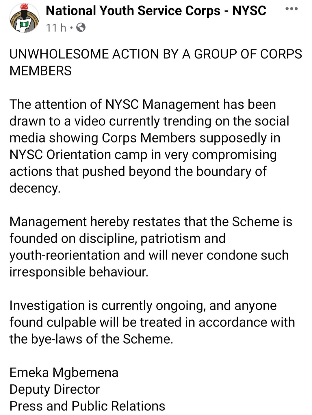 NYSC To Punish Corps Members In Erotic Video | Daily Report Nigeria