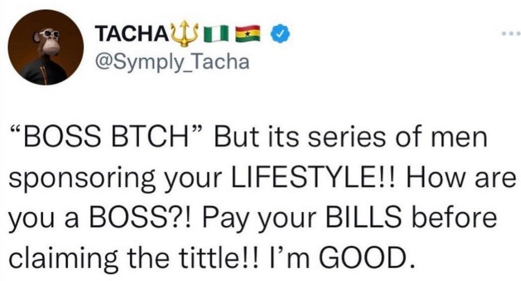 "A Girl Can be a Boss and Still Collect From Her Man" - Ka3na Responds to Tacha's Tweet | Daily Report Nigeria