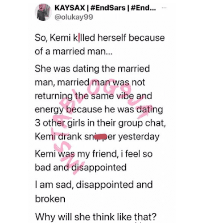 Nigerian Lady Commits Suicide after Married Boyfriend Broke Up with Her | Daily Report Nigeria