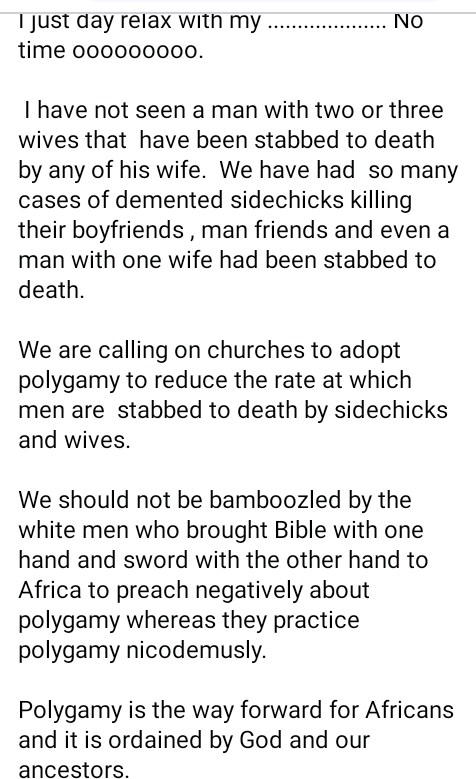 "Polygamy Is the Way Forward for Africans" -Man Says | Daily Report Nigeria