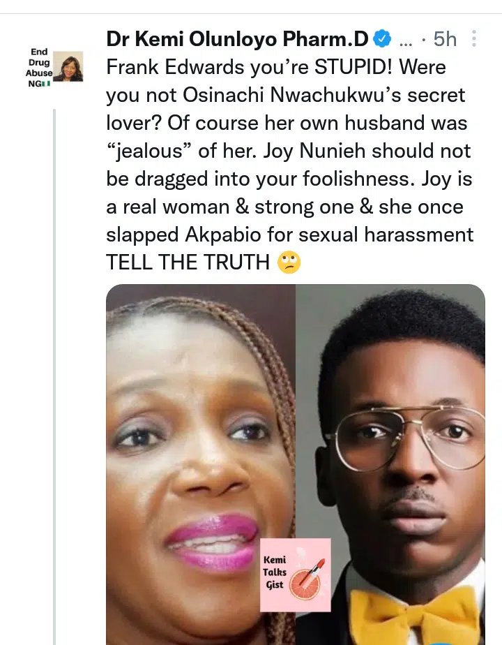 "Were You Not Osinachi Nwachukwu’s Secret Lover?"– Kemi Olunloyo Attacks Frank Edwards | Daily Report Nigeria