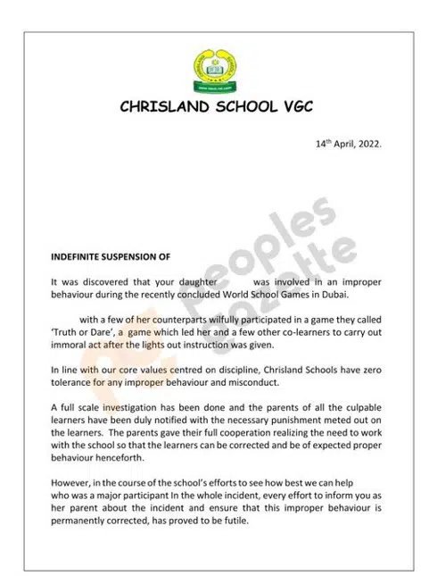 'It Was a Truth or Dare Game,' Chrisland School Defends Suspension of Rape Victim | Daily Report Nigeria