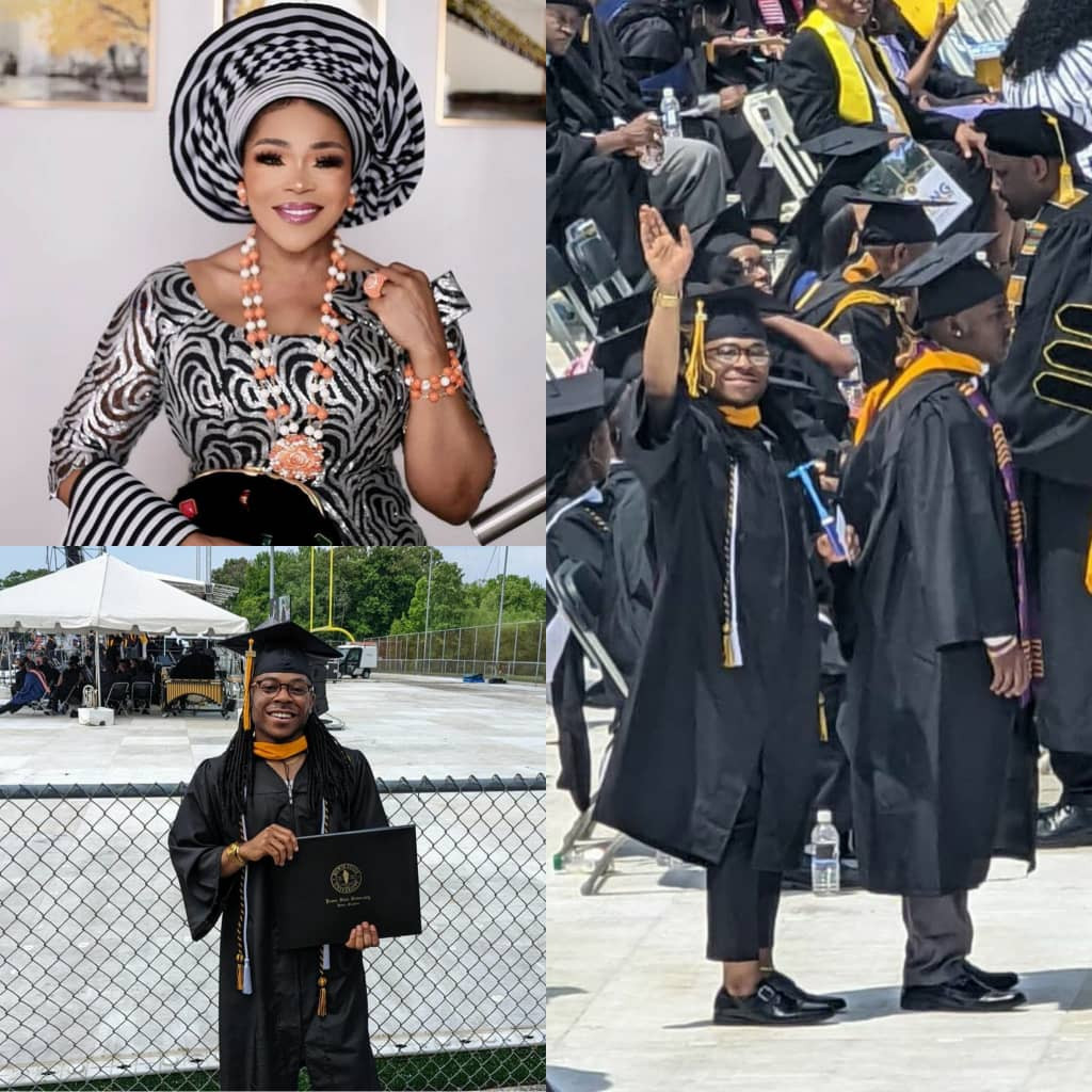 Actress Shaffy Bello Celebrates Her Son As He Bags Degree From UK University | Daily Report Nigeria