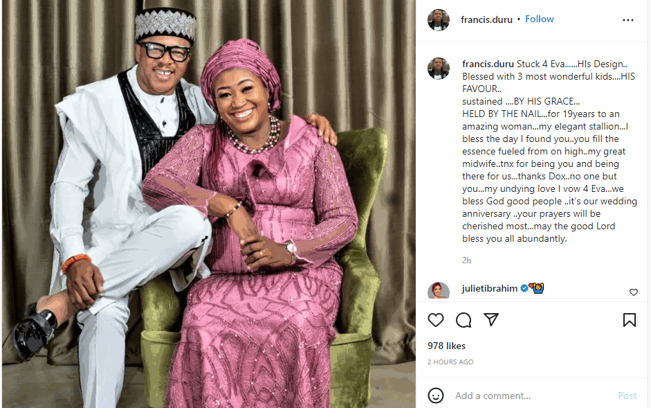 Nollywood Actor Francis Duru, Wife Celebrate 19th Wedding Anniversary | Daily Report Nigeria