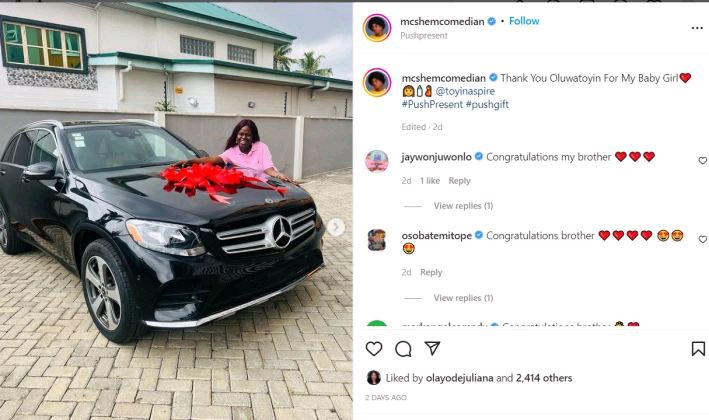 Child Birth: Comedian Shem Gives Wife Push Present (Photos) efrfrf6044039369854789389