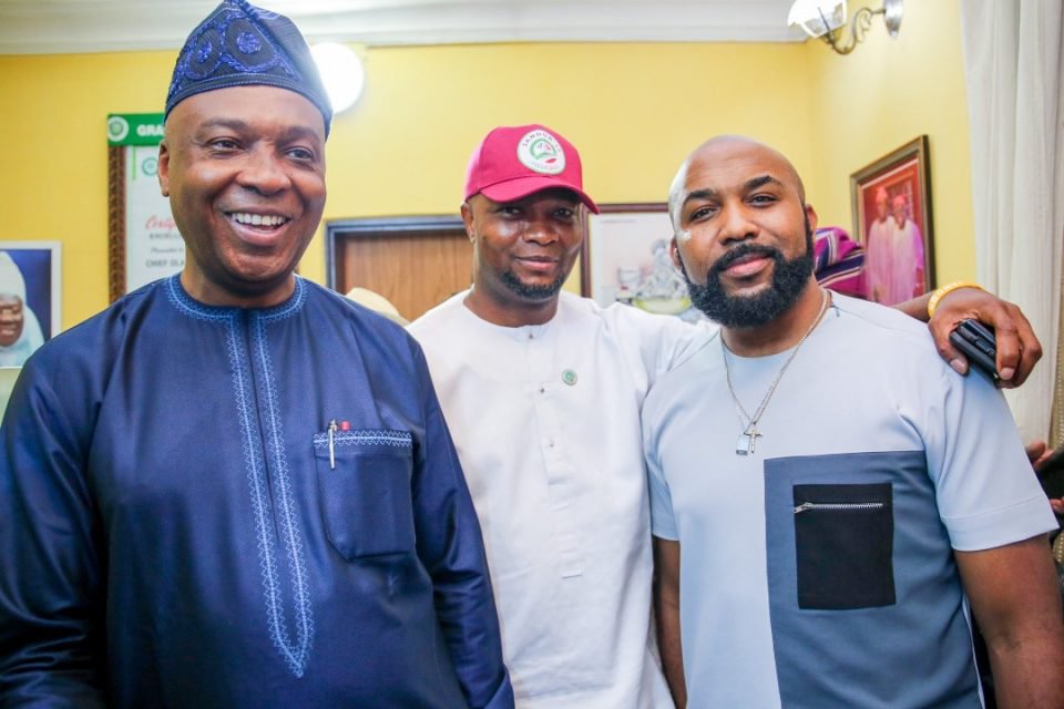 PHOTO: Saraki Welcomes Banky W to PDP | Daily Report Nigeria