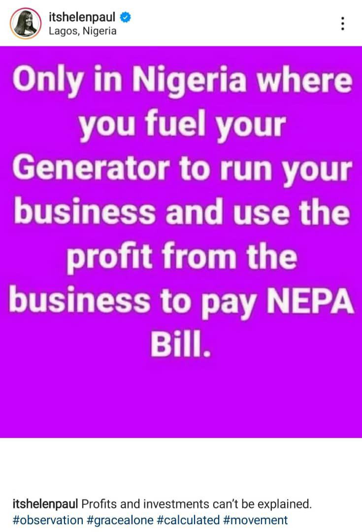 In Nigeria, You Fuel Your Generator To Run Your Business, Use The Profit To Pay Nepa Bill - Comedienne Helen Paul | Daily Report Nigeria