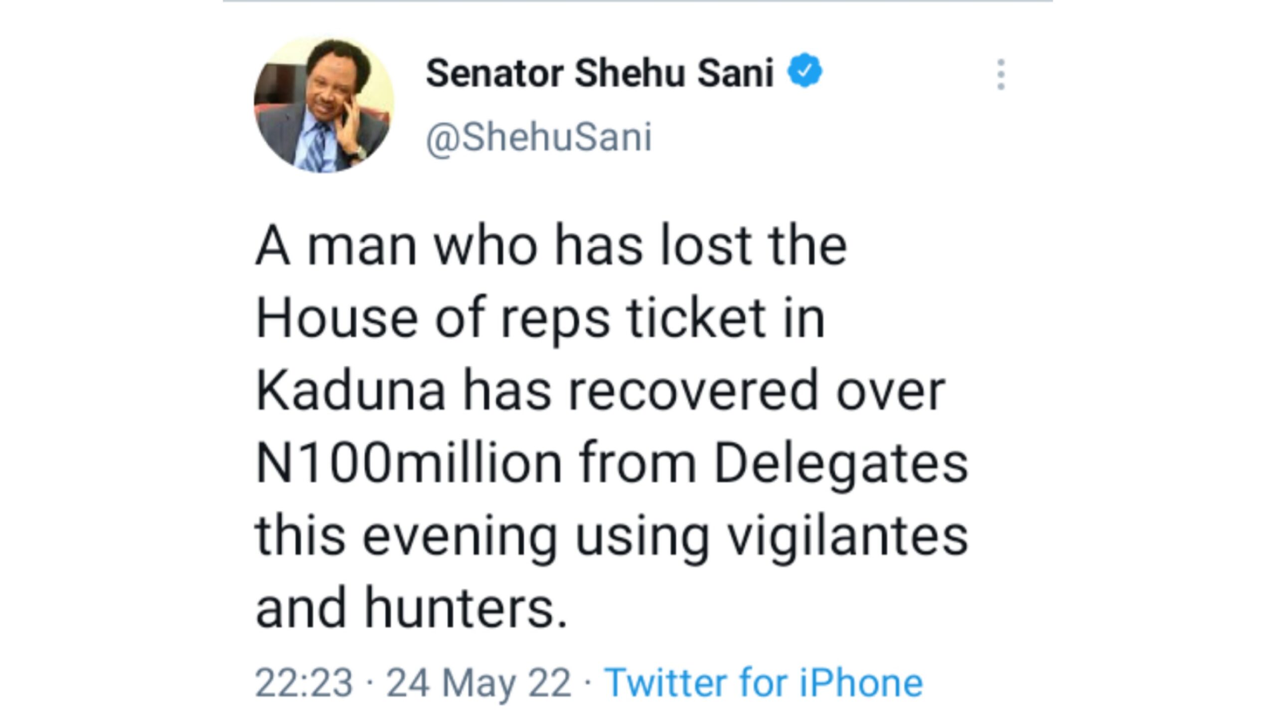 Aspirant who Lost House of Reps ticket in Kaduna Recovers over N100 million - Shehu Sani | Daily Report Nigeria