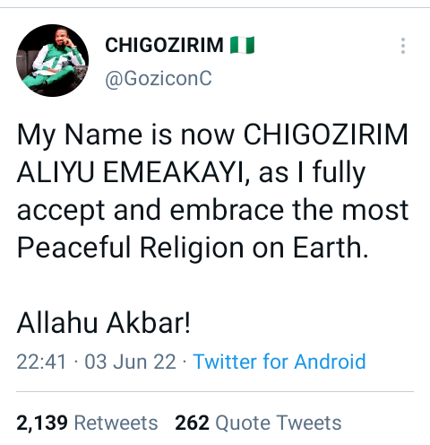 Twitter User Announces Conversion to 'Most Peaceful Religion on Earth' | Daily Report Nigeria