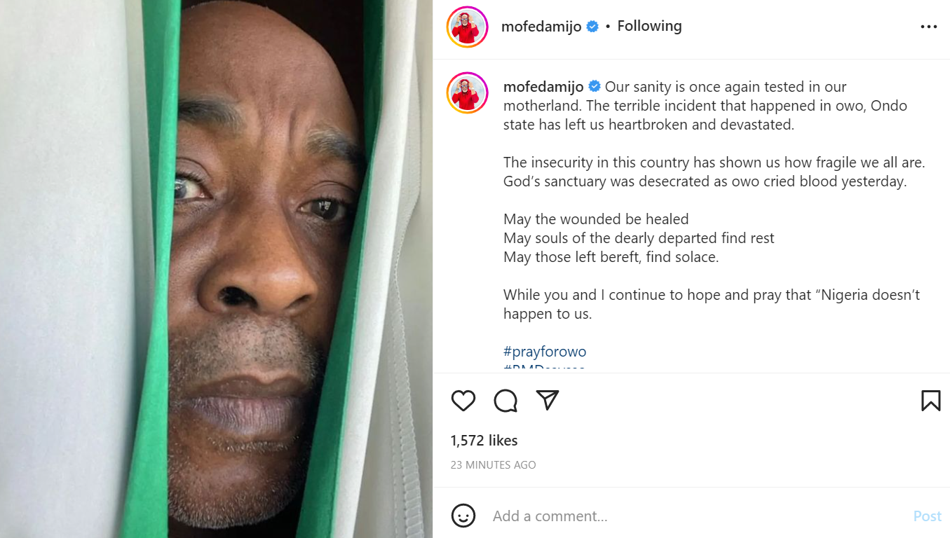 Owo Massacre: "May Nigeria Not Happen To Us" - Actor, RMD Condemns Catholic Church Attack | Daily Report Nigeria