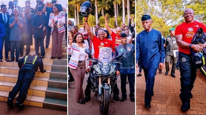 VP Osinbanjo Celebrate London-to-Lagos Biker At Aso Rock Presidential Villa | Daily Report Nigeria