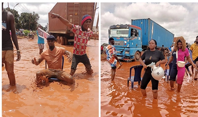 Residents Hold Pool Party in Mud Waters to Protest Over Otukpo-Enugu Road | Daily Report Nigeria