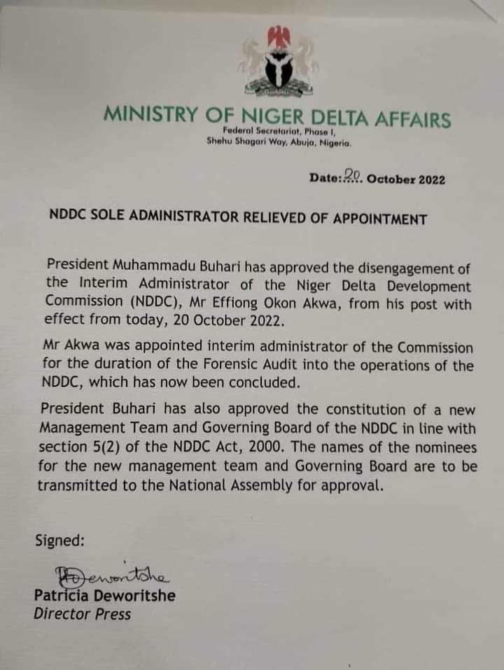 BREAKING: Buhari Sacks Effiong Akwa, Orders Constitution of NDDC Board | Daily Report Nigeria