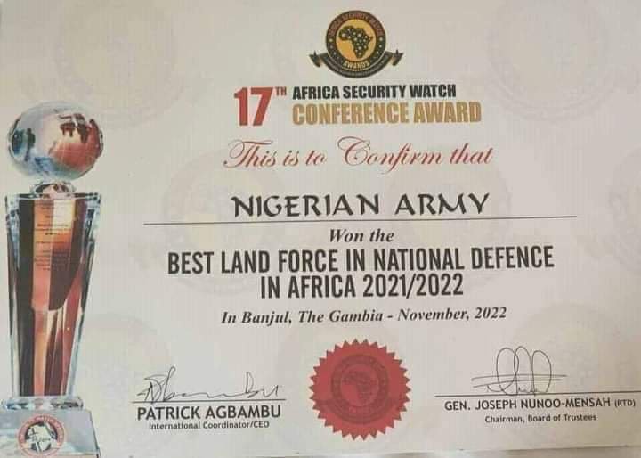 Nigerian Army Wins Best Land Force Award in Africa | Daily Report Nigeria