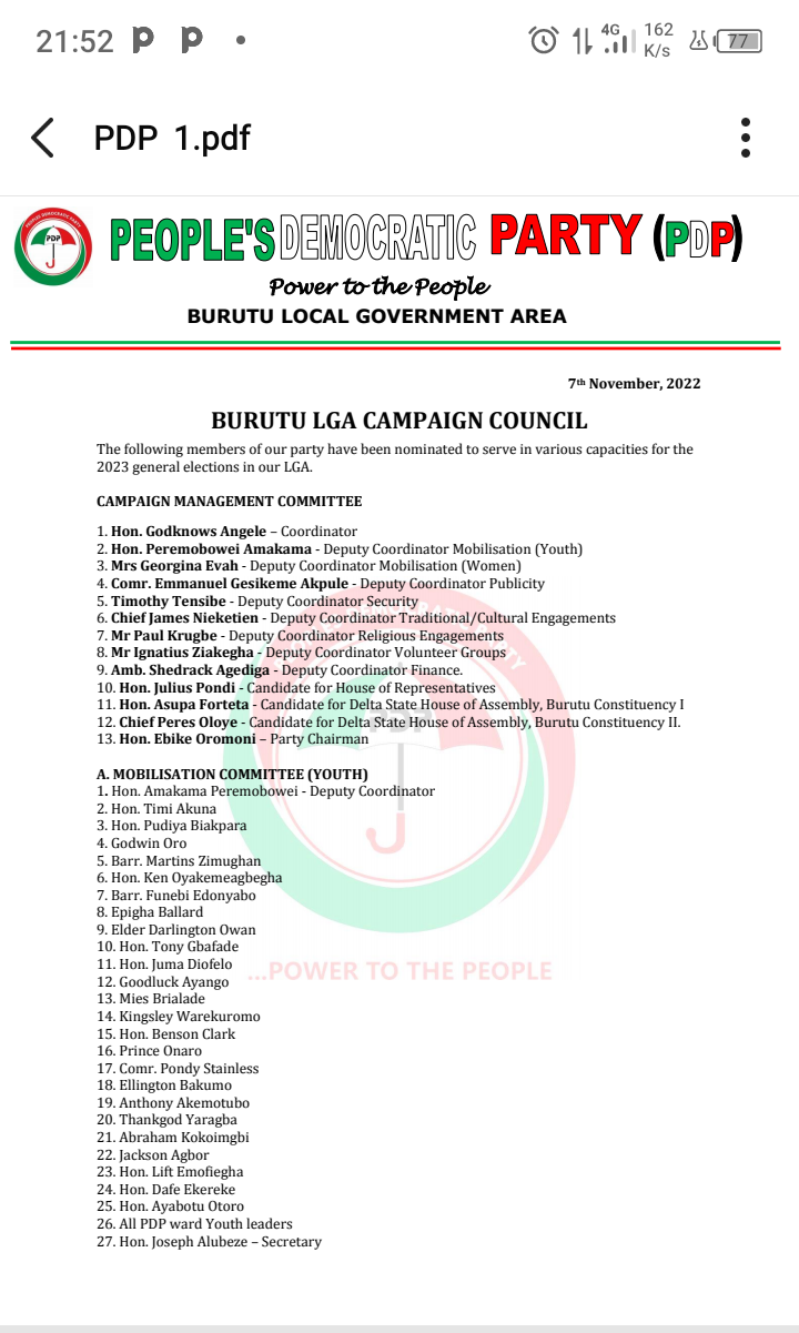 2023: PDP Announces Burutu Campaign Council | Daily Report Nigeria