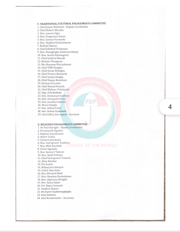 2023: PDP Releases Updated Burutu Campaign Council | Daily Report Nigeria