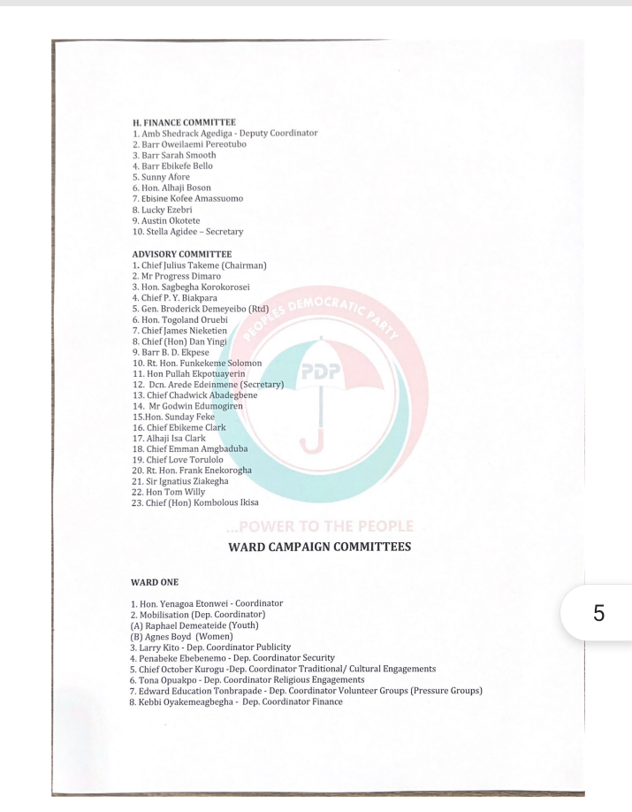 2023: PDP Releases Updated Burutu Campaign Council | Daily Report Nigeria