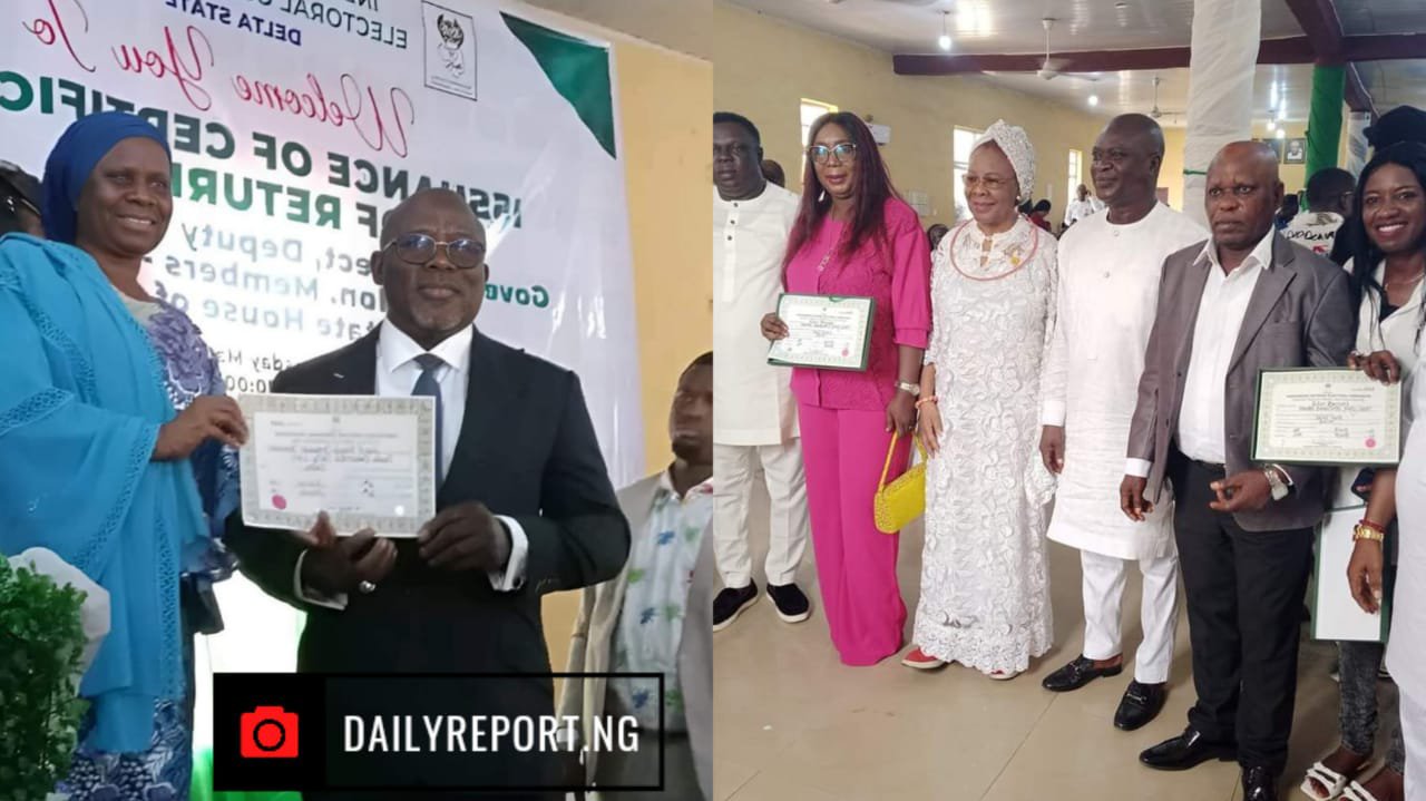 BREAKING: INEC Presents Certificate of Return to Oborevwori, DTHA Members-elect | Daily Report Nigeria