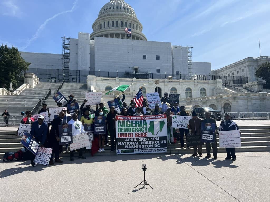 PHOTOS: Obidients Stage Protest at White House, Capitol Hill | Daily Report Nigeria