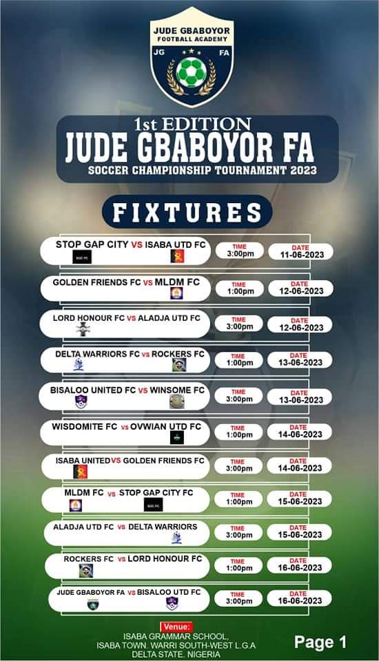 Jude Gbaboyor Soccer Championship to Begin June 11